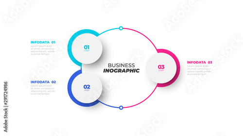 Business process. Vector design template with cycle and abstract circles element with 3 options, arrows, steps.
