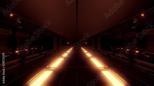 dark futuristic scifi tunnel with hot metal glowing in bottom 3D illustration wallpaper background