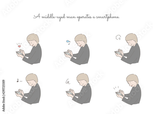 スマートフォンを操作する中高年男性　セット