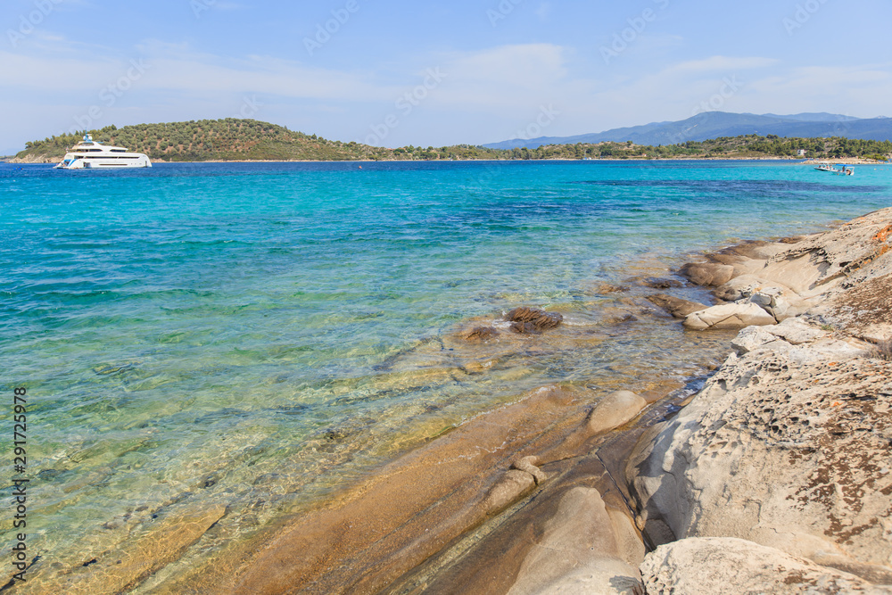 Summer rocky bay landscape at the coast of Sithonia Halkidiki Greece Summer rocky bay landscape at the coast of Sithonia Halkidiki Greece