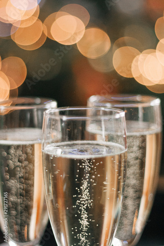 three glasses of champagne for Christmas celebration
