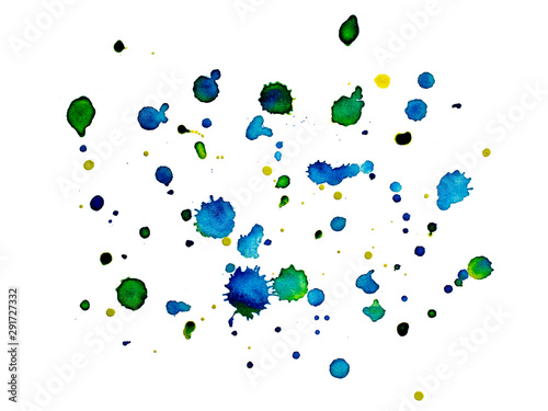 Abstract paint splashes with blue  green and yellow spots