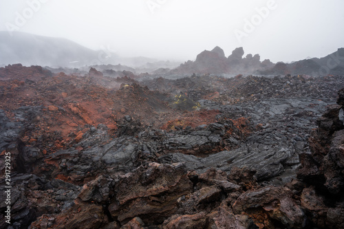 Frozen lava. Lava flows of Tolbachik volcano, Kamchatka peninsula, Russia