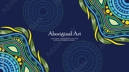 Aboriginal dot art vector banner with text.