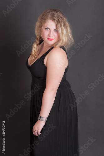blonde in a black dress