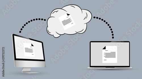 Ordinateurs qui symbolise le transferts de fichiers dans le cloud