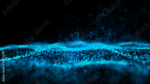 dark blue background.Light Illuminating Blue Glitter Particles abstract futuristic with bokeh background. Future technology. Abstract futuristic. 3D rendering.