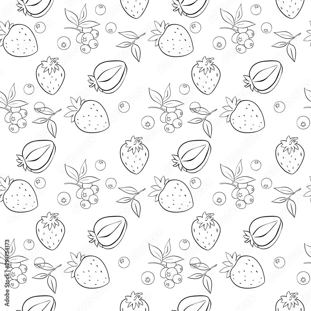 Seamless pattern of Strawberry and blue-berry outline on white background. Seamless pattern of Strawberry and blue-berry outline on white background.