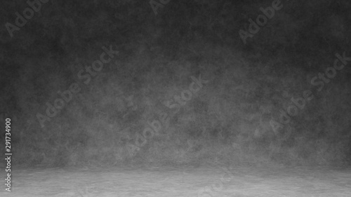 3D Rendering of perspective cement concrete floor in dark room. Plaster stucco texture surface. For product display, interior decoration, studio backdrop, buildings or websites and loft office style