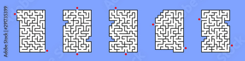 Set of Number 1, 2, 3, 4, 5 maze labyrinth, Vector illustrator