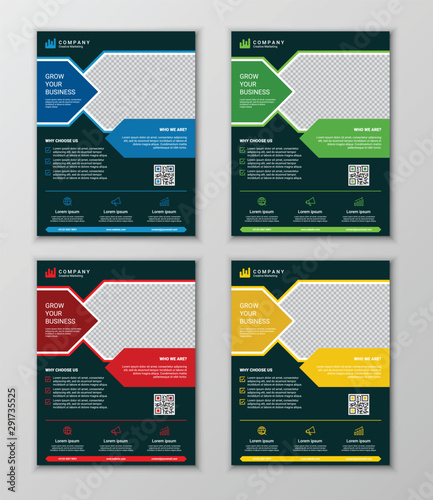 Modern business flyer design template set, vector illustration