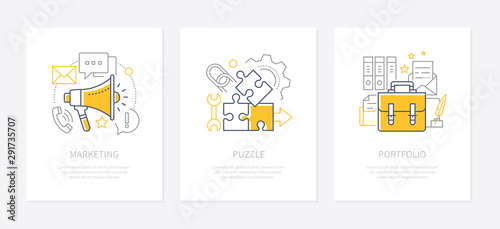 Company strategy - line design style icons set