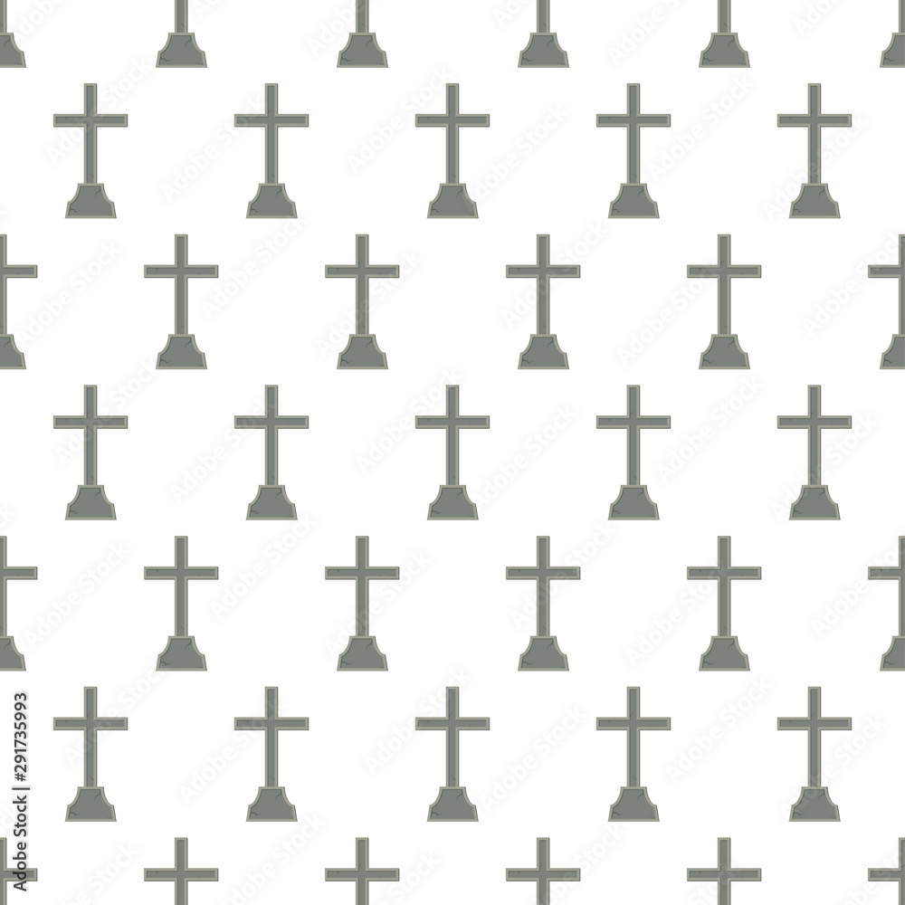 Seamless pattern with tombstone on white background, vector illustration