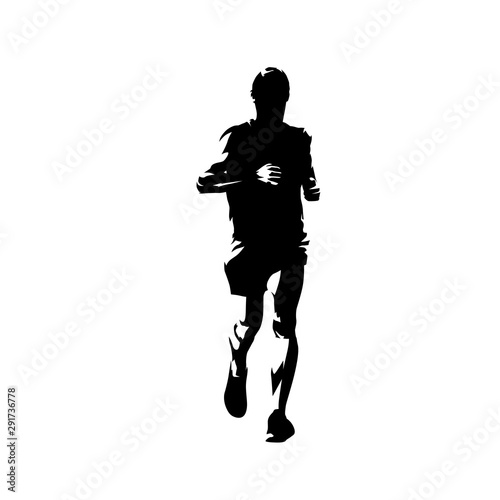Marathon runner, isolated vector silhouette, front view. Running athlete © michalsanca