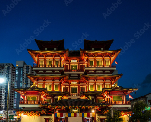Buddha Tooth Relic Temple and Museum at night in Singapore