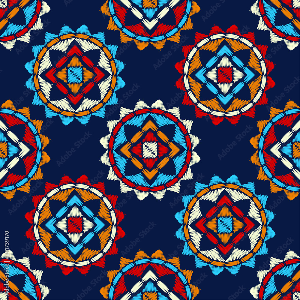 Fototapeta premium Polka dots seamless pattern. Mosaic of ethnic figures. Patterned texture. Geometric background. Can be used for wallpaper, textile, invitation card, wrapping, web page background.
