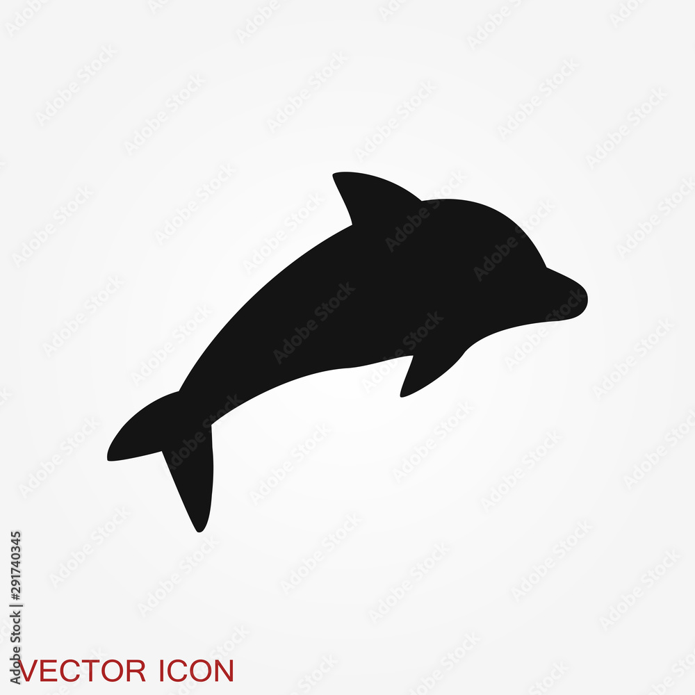 Fototapeta premium Dolphin icon, aquatic mammal vector icon for animal apps and websites