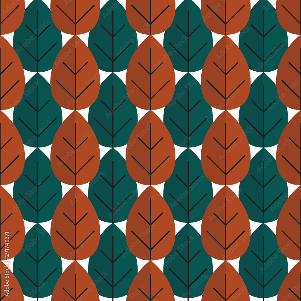 Seamless retro tree autumn pattern with forest illustration in vector