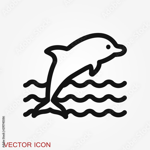 Dolphin icon, aquatic mammal vector icon for animal apps and websites