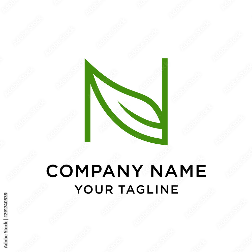 Initial letter N leaf logo design template