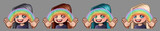 Emotion icons happy girl with rainbow for social networks and stickers