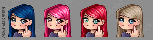 Emotion icons smiling girl with middle finger for social networks and stickers