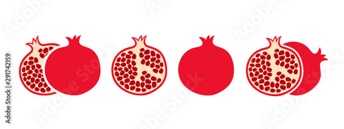 Pomegranate set. Logo. Isolated pomegranate on white background
