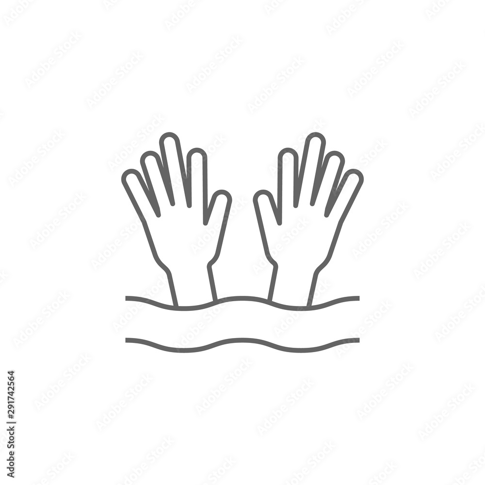 Hands drowning man icon. Element of swimming poll thin line icon Hands drowning man icon. Element of swimming poll thin line icon