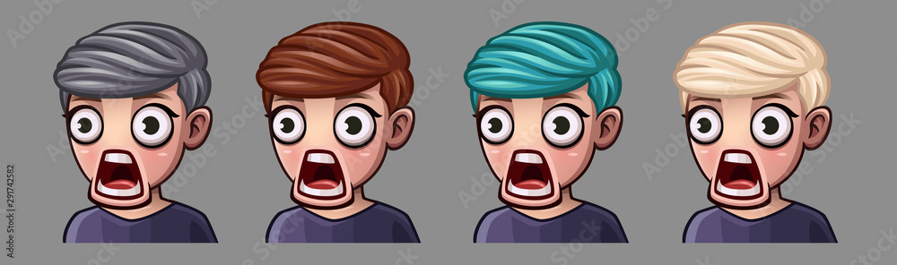 Emotion icons shocked boy for social networks and stickers. Vector illustration Emotion icons shocked boy for social networks and stickers. Vector illustration