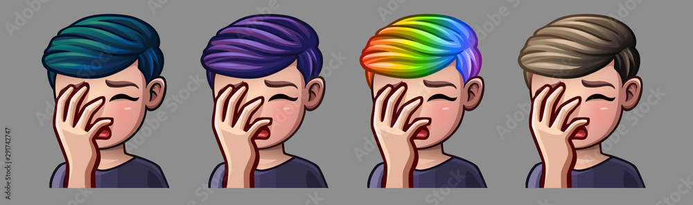 Emotion icons facepalm boy for social networks and stickers. Vector illustration