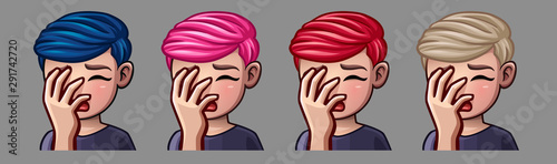 Emotion icons facepalm boy for social networks and stickers. Vector illustration