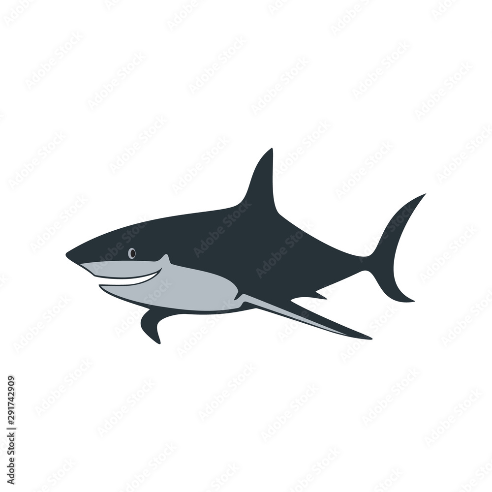 Fototapeta premium The shark is smiling. Abstract concept, icon. Vector illustration on white background.