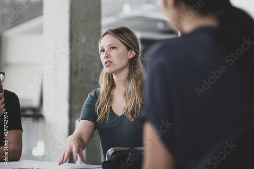 Female game designer leading a meeting photo