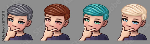 Emotion icons suspicious boy for social networks and stickers. Vector illustration