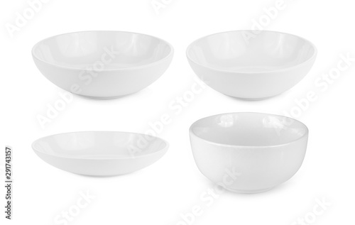set of empty white bowl isolated on white background