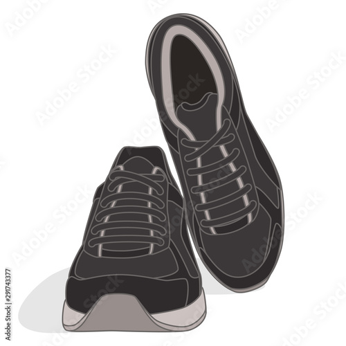 pair of running shoes, black and grey, isolated on a white background