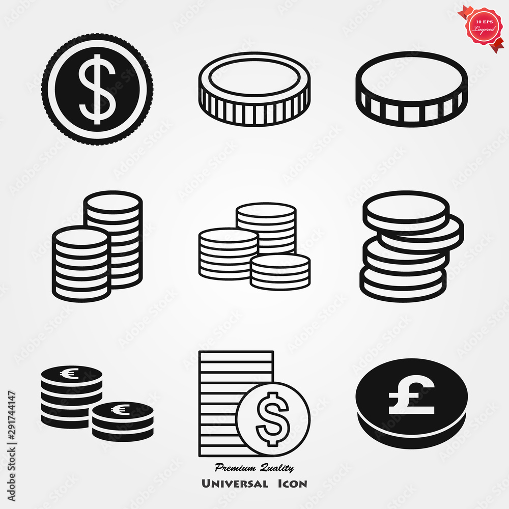 Coins Icon isolated on background. Money symbol Coins Icon isolated on background. Money symbol