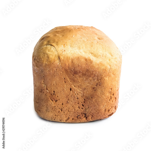 homemade white bread from a bread machine with a brown crust isolated on white