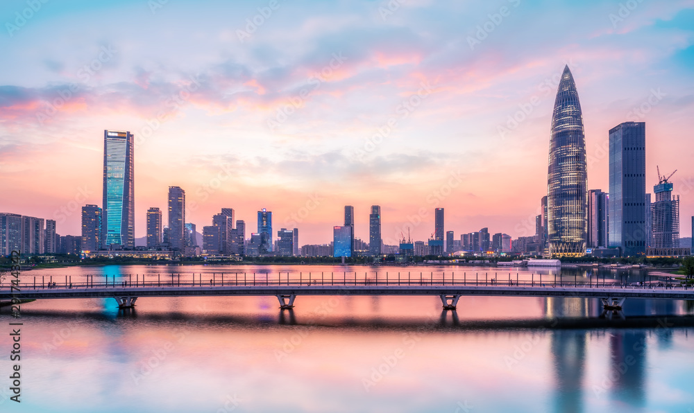 Obraz premium Shenzhen City Skyline and Nightscape of Architectural Landscape