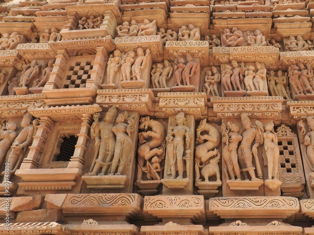 The frescoes are erotic inside the temples of the Western group including Visvanatha-Khajuraho, Madhya Pradesh, India, UNESCO heritage