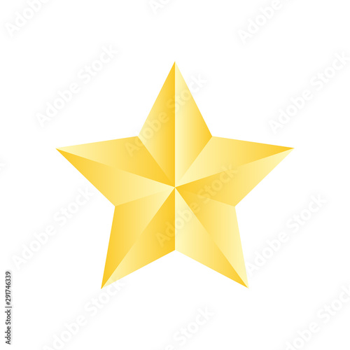 Gold star icon. Classic sign in a flat style isolated on white background. Glossy yellow 3D trophy star icon. Symbol of leadership. Vector stock illustration.
