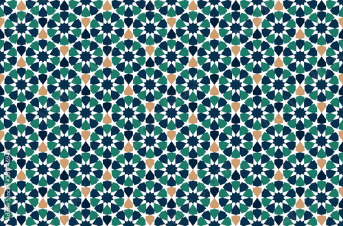 Blue and beige Moroccan motif tile pattern. Luxury decorative geometric design. 
