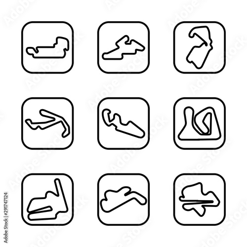 Circuit motogp icon set includecircuit, moto gp, america, indianapolis, czech republic, automotodrom brno, gread britania, silverstone, san marino, misano, aragon, motorland, brazil, super bike, japan