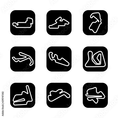 Circuit motogp icon set include circuit, moto gp, america, indianapolis, czech republic, automotodrom brno, gread britania, silverstone, san marino, misano, aragon, motorland