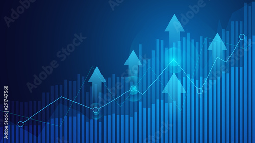 Business candle stick graph chart of stock market investment trading on blue background. Bullish point, Trend of graph. Eps10 Vector illustration. photo
