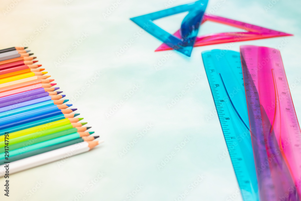 Fototapeta premium School concept - School supplies on the table - Back to school