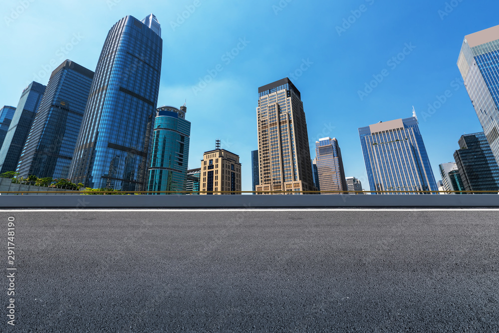 Road Pavement and Shenzhen Architectural Landscape Skyline
