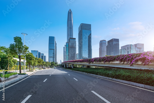 Road Pavement and Shenzhen Architectural Landscape Skyline