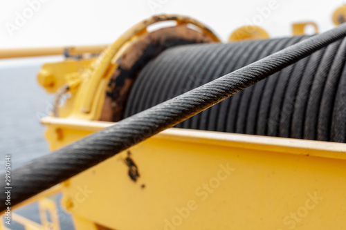 Wire rope sling or cable sling on crane reel drum or winch roll of crane the lifting machine in heavy industrial