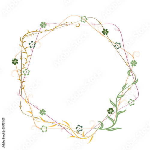 Branches with leaves and flowers on a white background